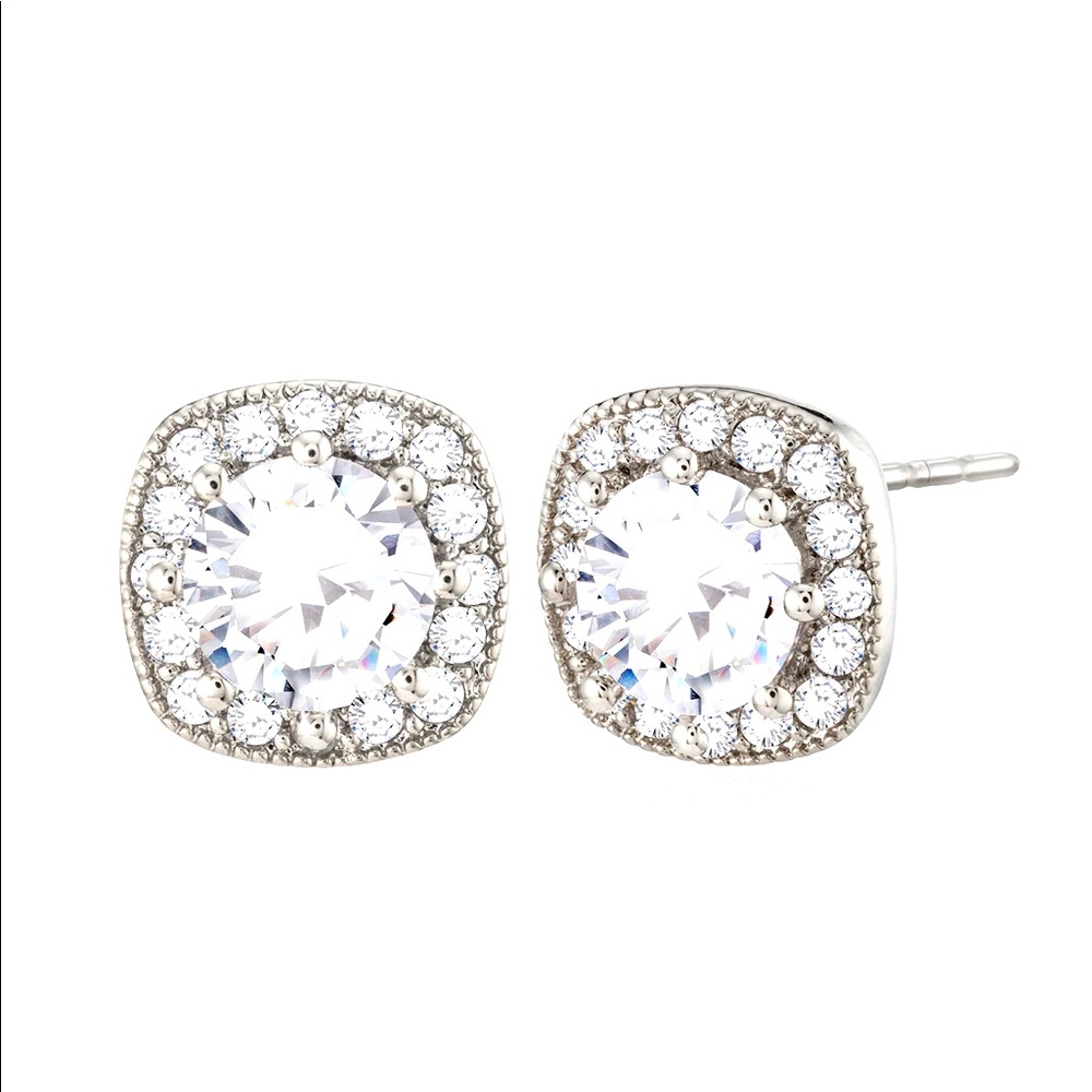Zaxie cushion cut CZ halo stud earrings